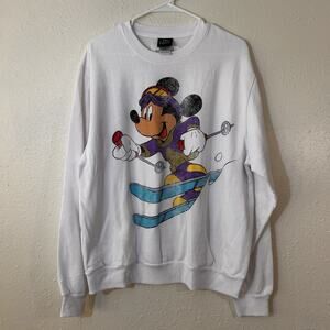 NWOT Disney Mickey Mouse Skiing Pullover Sweatshirt White Men M Vintage Style